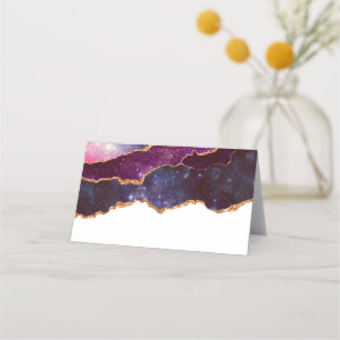 Blue & Purple Space & Stars with Gold Ribbon Place Card