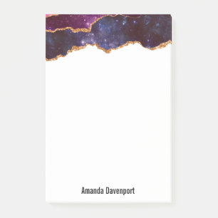 Blue & Purple Space & Stars with Gold Ribbon Post-it Notes