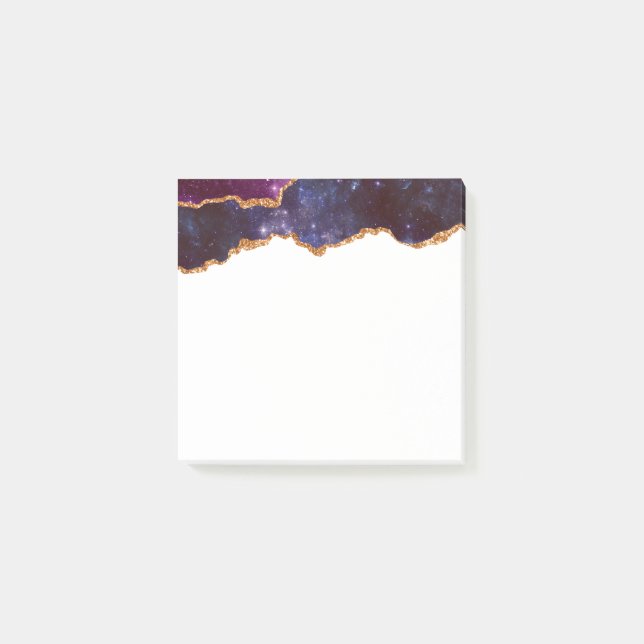 Blue & Purple Space & Stars with Gold Ribbon Post-it Notes (Front)