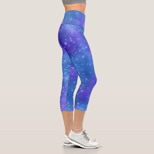 Blue & Purple Sparkling Girly Chic Pattern Capri Leggings (Right)