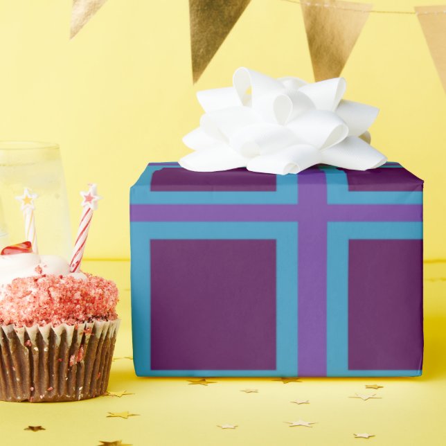 Blue & Purple Square Wrapping Paper (Birthday Party)