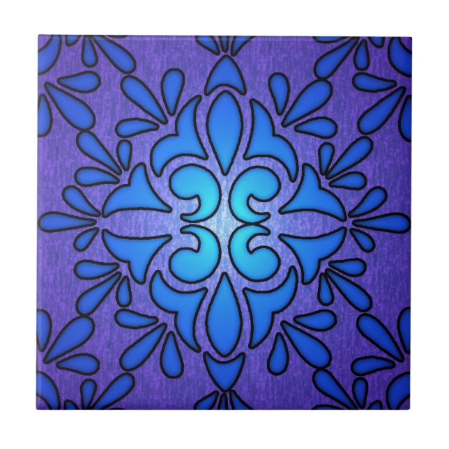 Blue Purple Stainded Glass Style Design Ceramic Tile (Front)