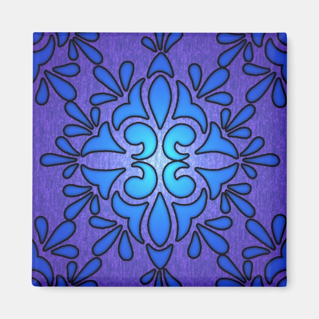 Blue Purple Stainded Glass Style Design Magnet (Front)