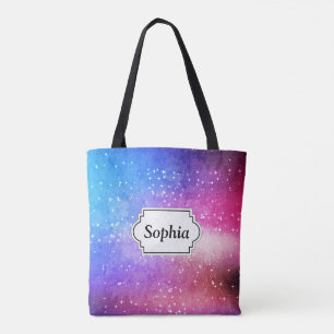 Blue purple starry galaxy sky tote bag