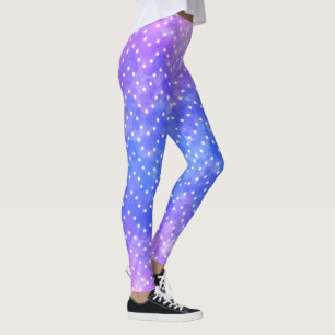 Blue Purple Starry Night Sky Galaxy Watercolor Leggings
