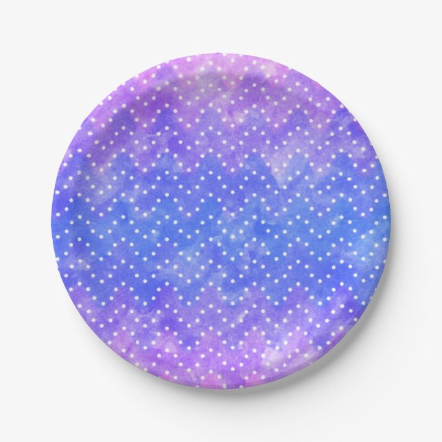 Blue Purple Starry Night Sky Galaxy Watercolor Paper Plate (Front)