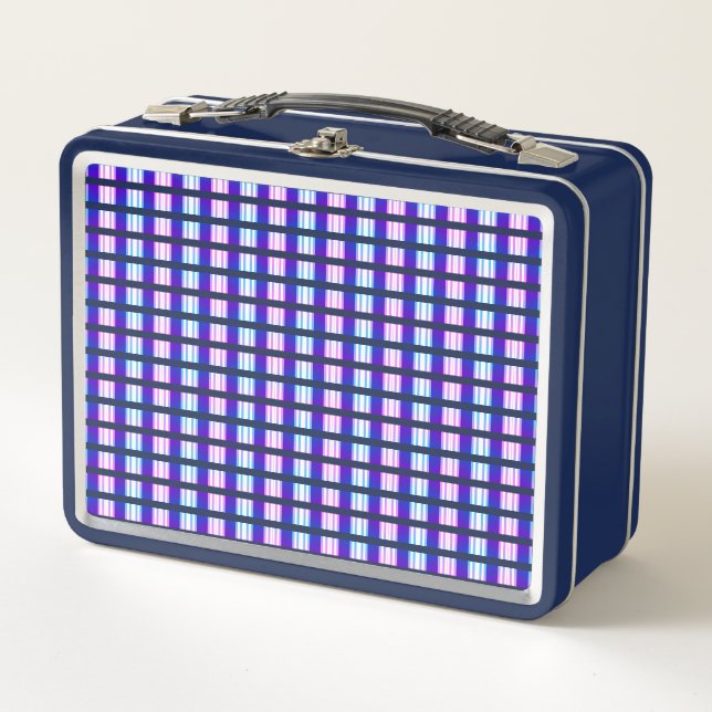 blue & purple striped electric retro  metal lunch box (Front)