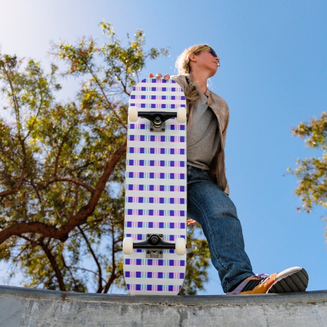 blue & purple striped electric retro  skateboard (Outdoor 1)