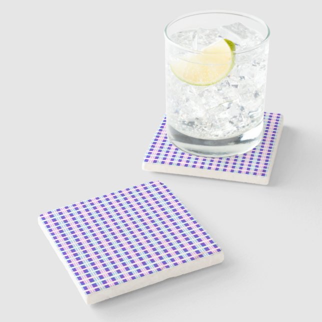 blue & purple striped electric retro  stone coaster (Side)