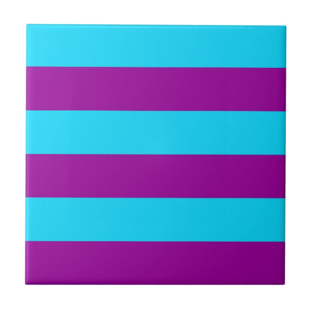 Blue Purple Stripes Design  Ceramic Tile (Front)