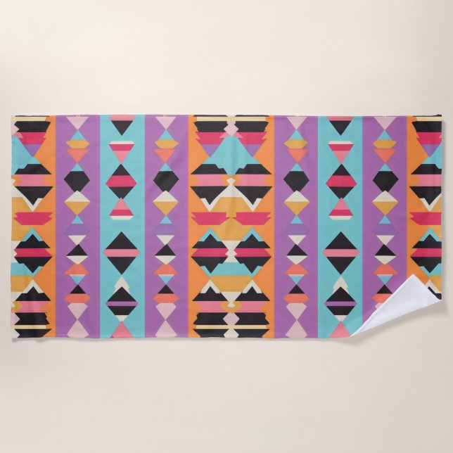 Blue Purple Stripes Pattern mix Beach Towel (Front)