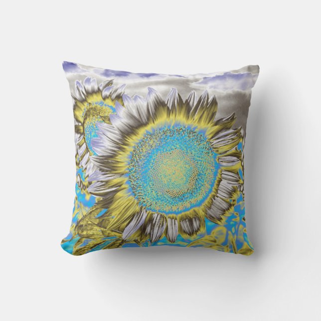 Blue Purple Sunflower Cushion (Front)