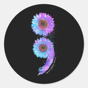 Blue Purple Sunflower Semicolon Suicide Prevention Classic Round Sticker