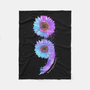 Blue Purple Sunflower Semicolon Suicide Prevention Fleece Blanket