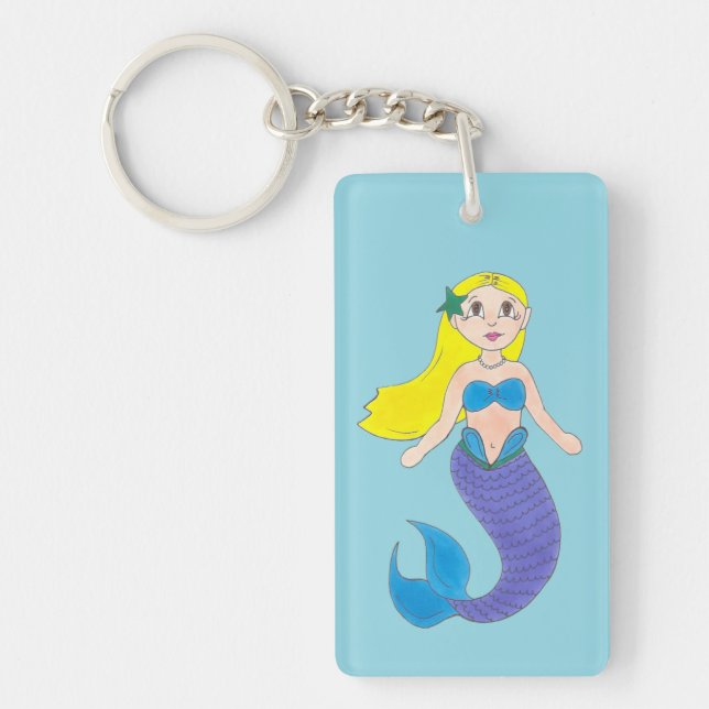 Blue Purple Swimming Ocean Mermaid Personalised Key Ring (Front)