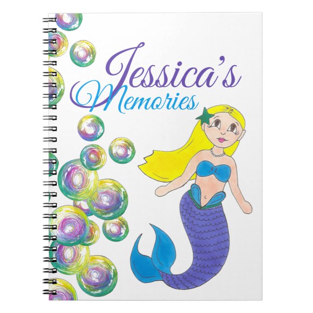 Blue Purple Swimming Ocean Mermaid Personalised Notebook (Front)