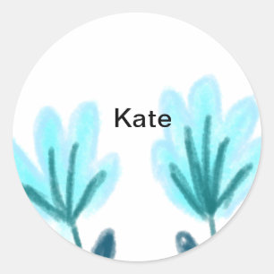 Blue purple t floral watercolor add name text thro classic round sticker
