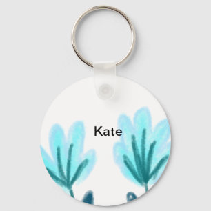 Blue purple t floral watercolor add name text thro key ring
