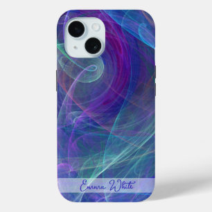 Blue Purple Teal Airy Abstraction Monogram iPhone 15 Case