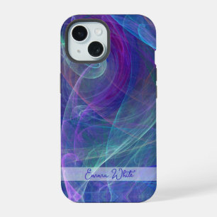 Blue Purple Teal Airy Abstraction Monogram iPhone 15 Case