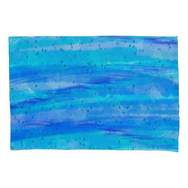 Blue, Purple, Teal, Aqua Abstract Waves Coastal  Pillowcase (Front)