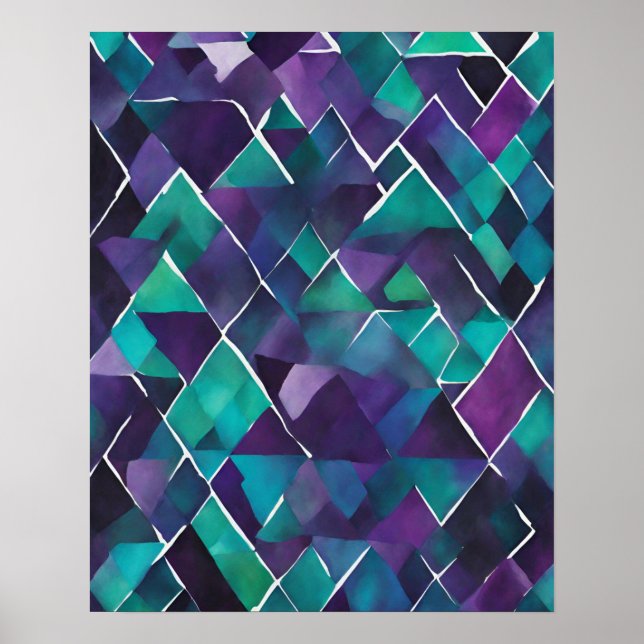 BLUE PURPLE TEAL CRYSTAL MOSAIC WALL ART 2 (Front)