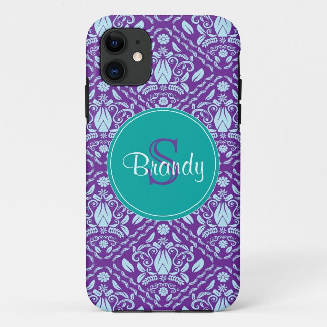 Blue,Purple, Teal Green Monogrammed iPhone 5 case (Back)