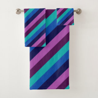 Blue Purple Teal Stripes Bath Towel Set