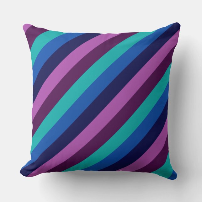 Blue Purple Teal Stripes Big Throw Pillow (Front)