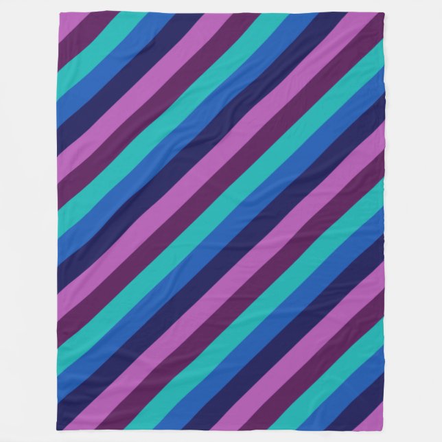 Blue Purple Teal Stripes Large Fleece Blanket (Front)