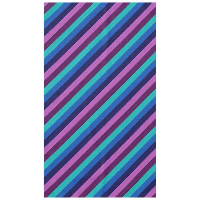 Blue Purple Teal Stripes Large Tablecloth (Front)