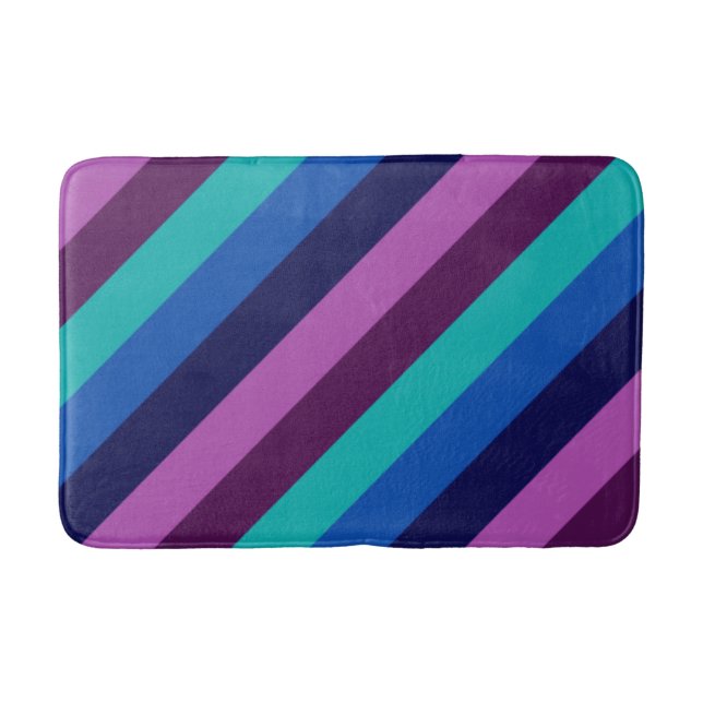 Blue Purple Teal Stripes Medium Bath Mat (Front)