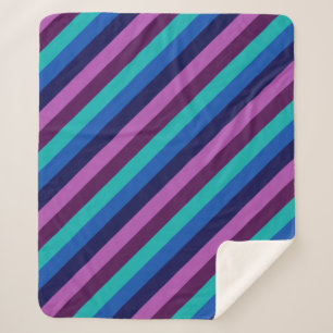 Blue Purple Teal Stripes Medium Sherpa Blanket