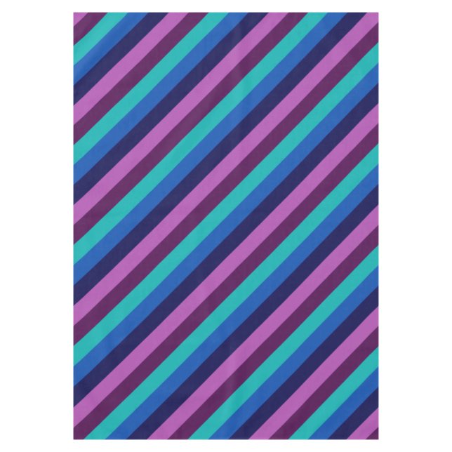Blue Purple Teal Stripes Medium Tablecloth (Front)