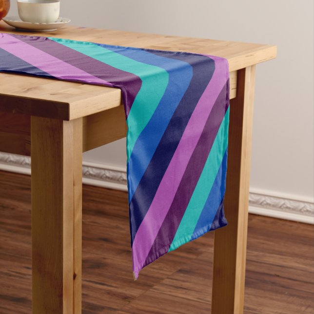 Blue Purple Teal Stripes Small Table Runner (In Situ)