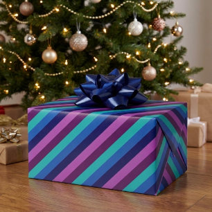 Blue Purple Teal Stripes Wrapping Paper