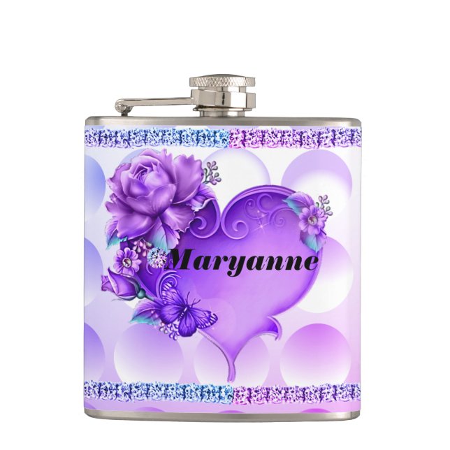 Blue/Purple Textured Flask with Heart& Diamonds (Front)