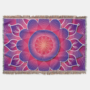 Blue Purple Traditional Mandala Design: Throw Blanket