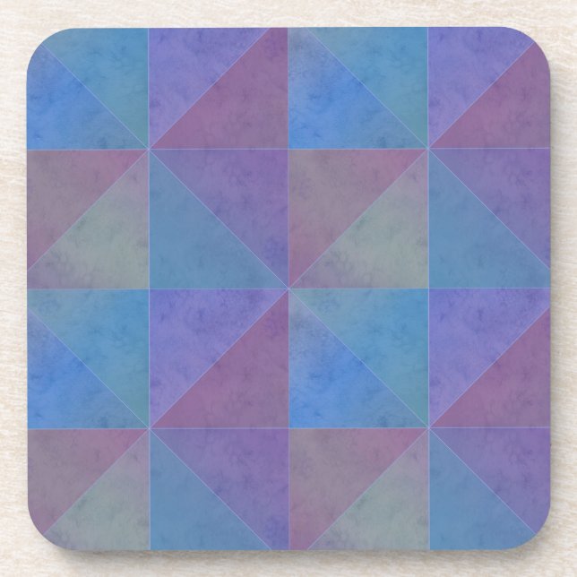 Blue Purple Triangles Geometric Pattern Coaster (Front)