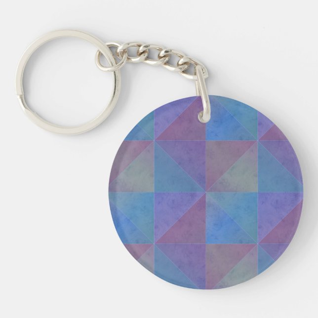Blue Purple Triangles Geometric Pattern Key Ring (Front)