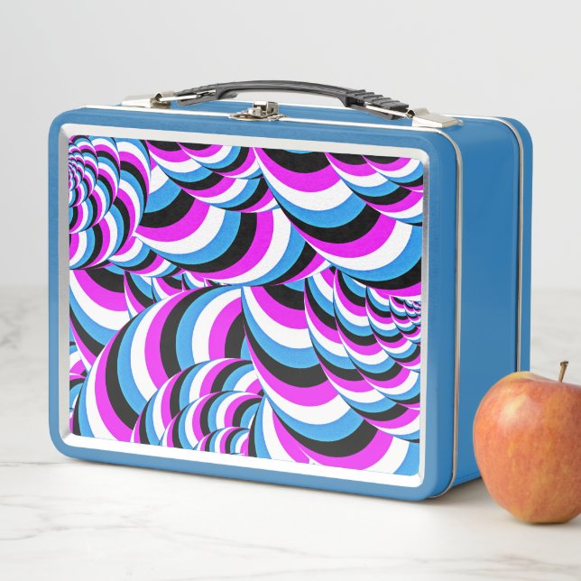 Blue Purple Tubular Swirls Geo Design Metal Lunch Box (In Situ)