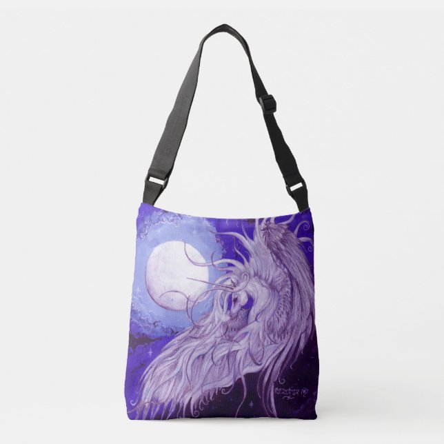 Blue Purple Unicorn Pegasus Pegacorn Lunar Moon Crossbody Bag (Front)