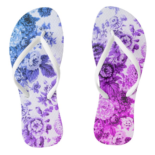 Blue & Purple Vintage Botanical Floral Toile No.3 Thongs (Footbed)