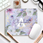 Blue purple vintage floral watercolor monogram mouse pad<br><div class="desc">White, purple, and blue watercolor flowers overlay gold script atop a gorgeous, soft periwinkle purple blue, gold veined background on this beautiful, romantic, vintage floral custom monogram and name mousepad. Makes a chic and stylish statement every time you use it. Makes a great gift for yourself or someone special! Just...</div>