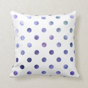 Blue Purple Violet Metallic Faux Foil Polka Dot Cushion