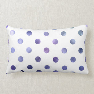 Blue Purple Violet Metallic Faux Foil Polka Dot Lumbar Cushion
