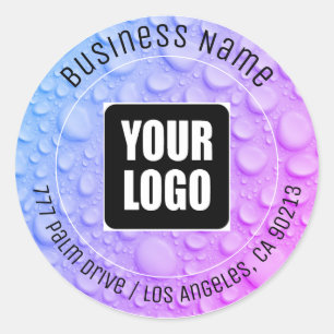 Blue & Purple Water Drops, DIY Text & Logo Classic Round Sticker