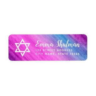 Blue purple watercolor bat mitzvah return address label