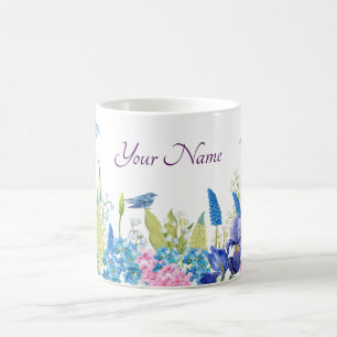 Blue purple watercolor floral aesthetic coffee mug