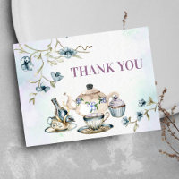 Blue purple watercolor floral tea party thank you